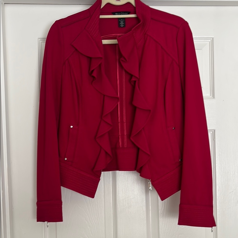 White House Black Market Red Ruffled Blazer